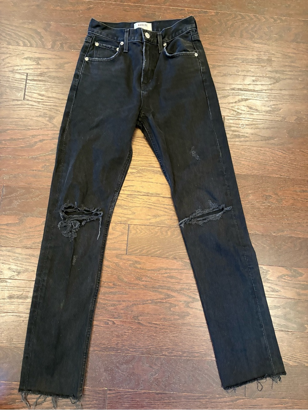 Agolde Black Straight-Leg Jeans with Knee Distressing